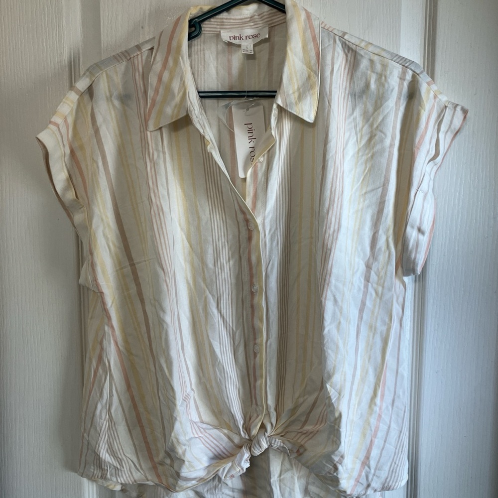 NWT Pink Rose striped button up blouse L